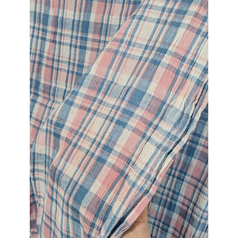 Vintage Mid-Century‎ Homespun Plaid Cotton Gauze Fabric Pink Blue White 34"x81"